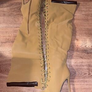Tan Lace-Up Knee-High Boots